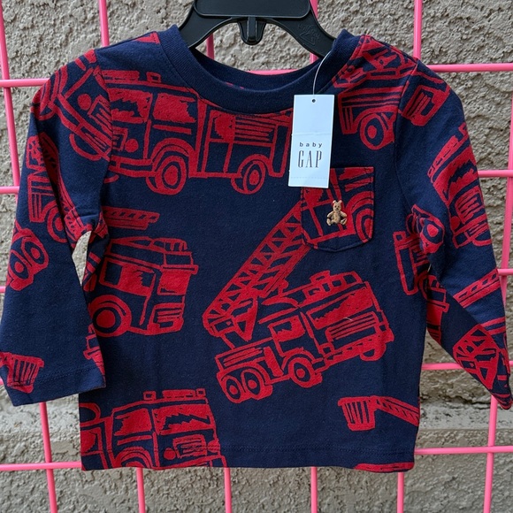 GAP Other - New GAP Kids Navy and Red Fire Truck Cotton Shirt